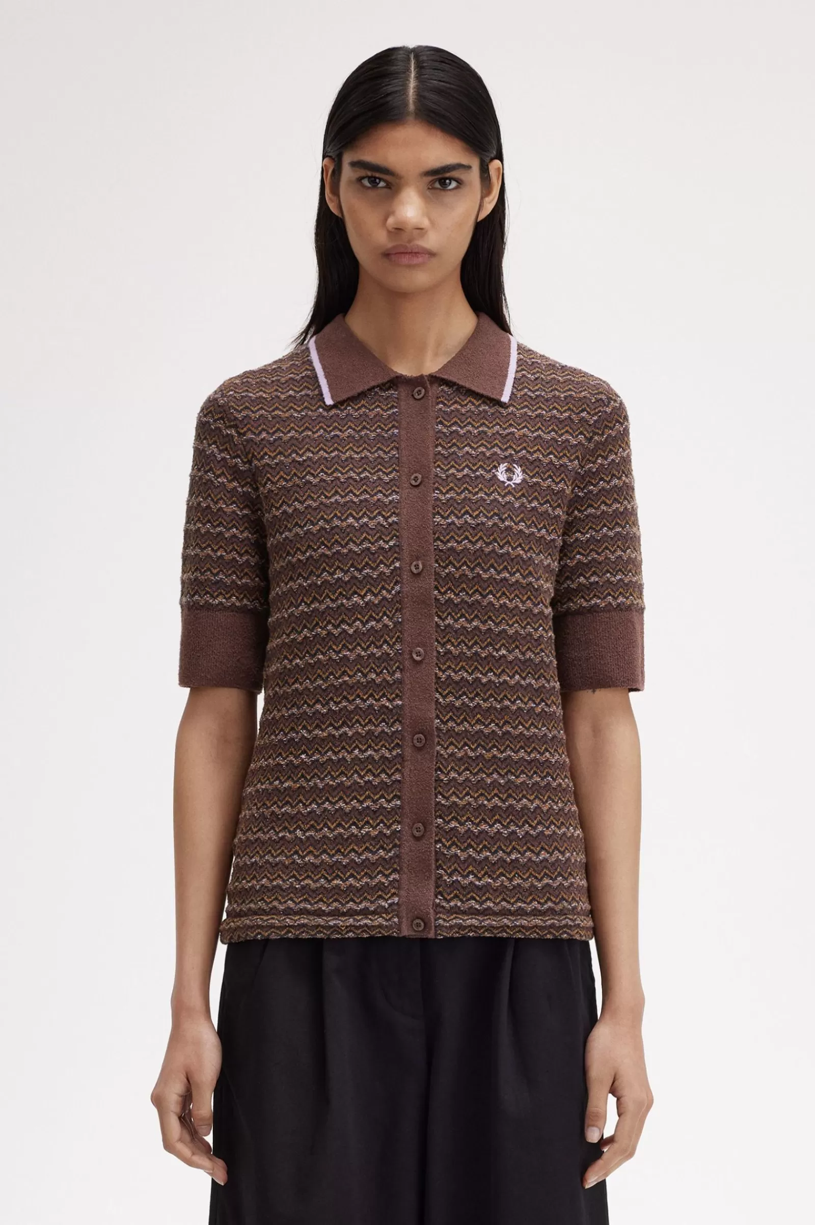 Clearance Boucle Jacquard Knitted Shirt Women Knitwear