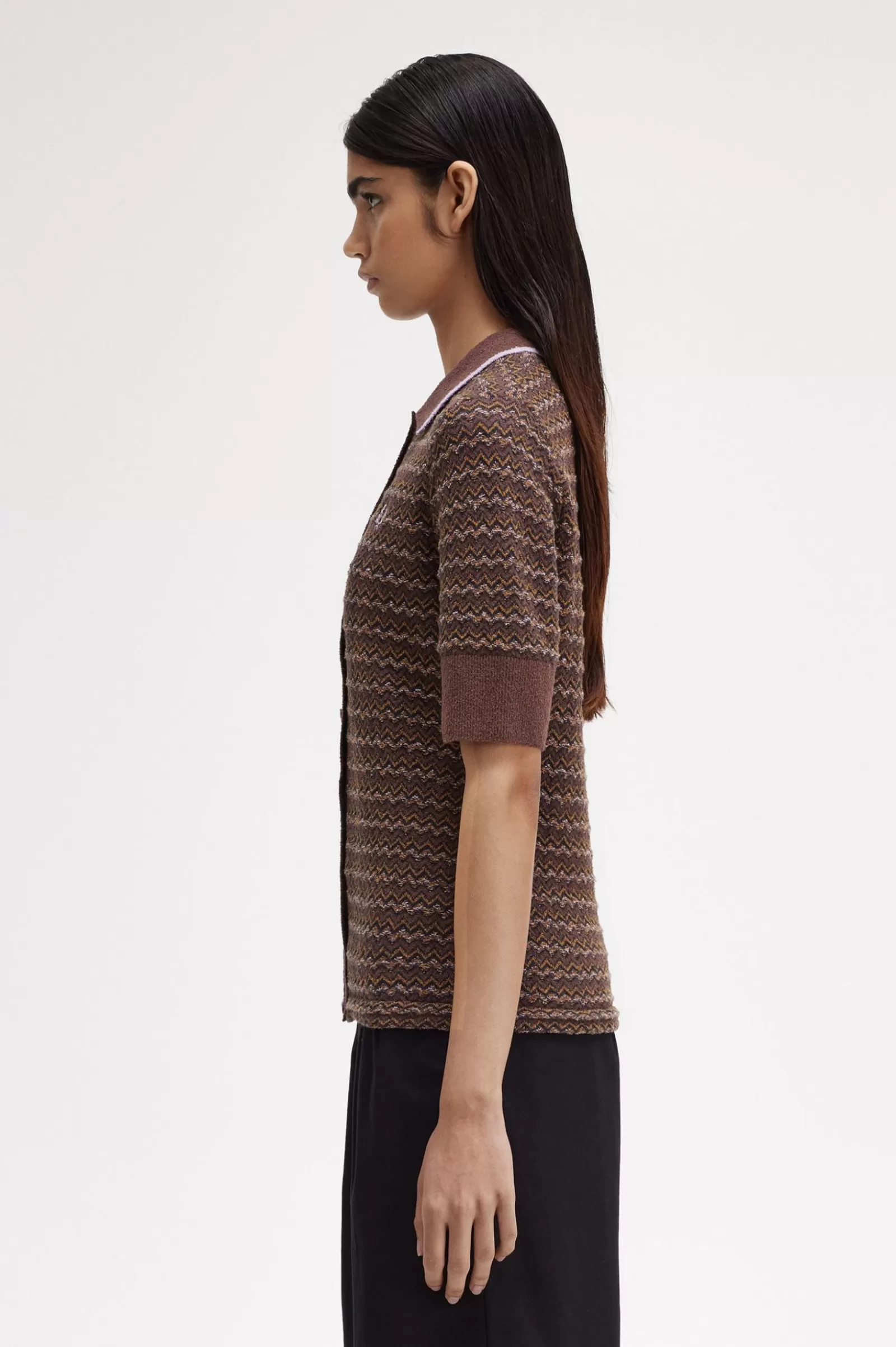 Clearance Boucle Jacquard Knitted Shirt Women Knitwear