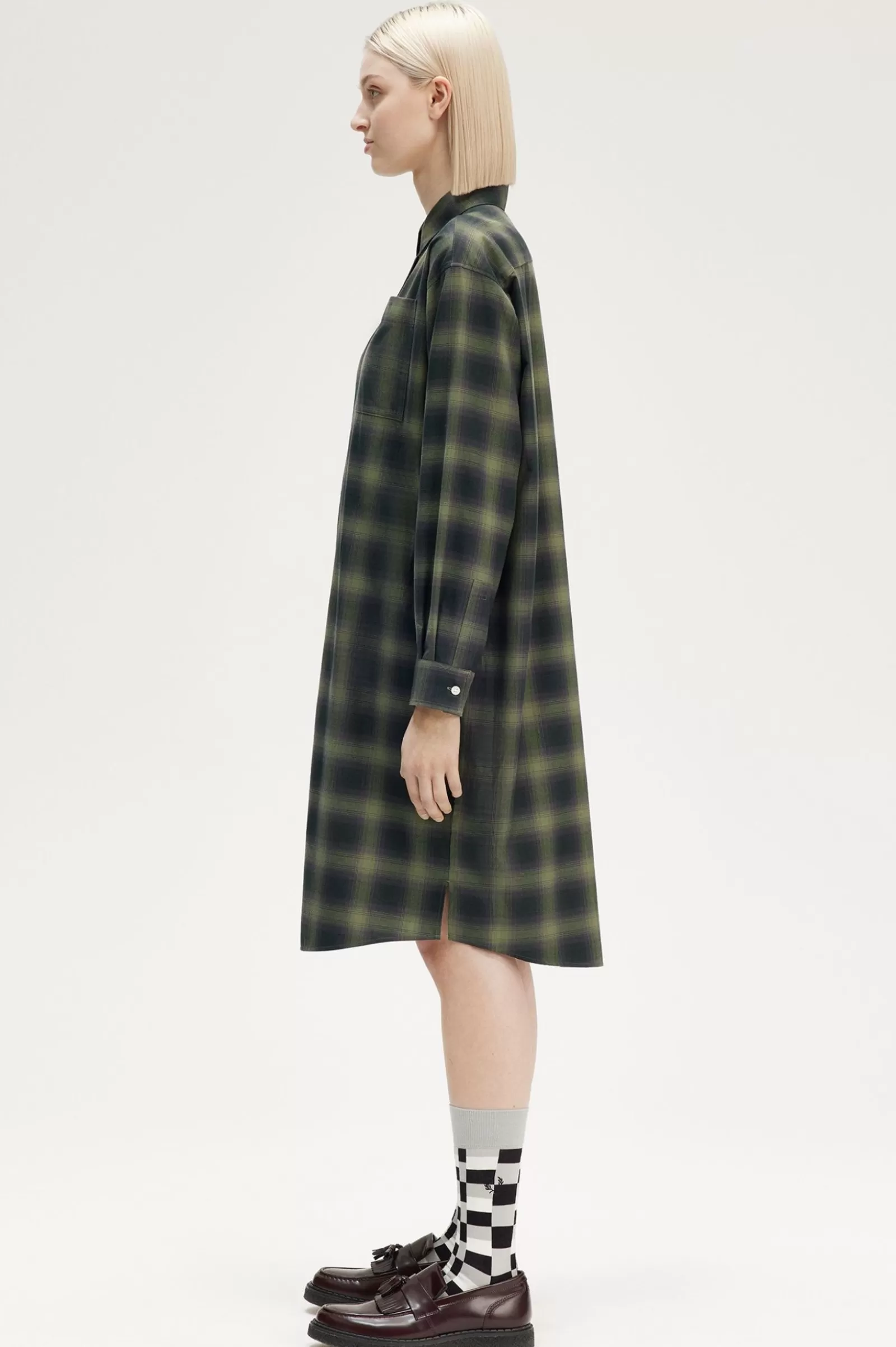 Flash Sale Brushed Check Shirt Dress Women Dresses