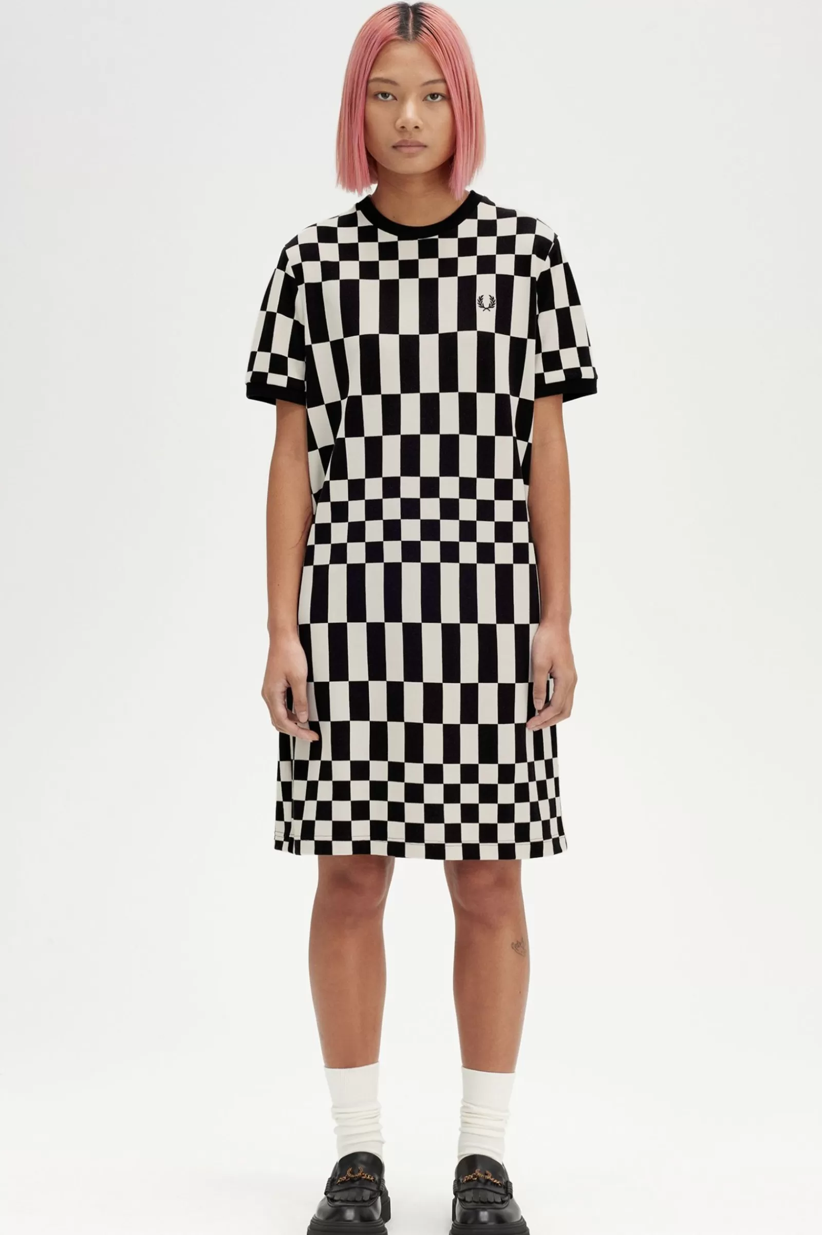 Outlet Chequerboard Piqué T-Shirt Dress Women Dresses