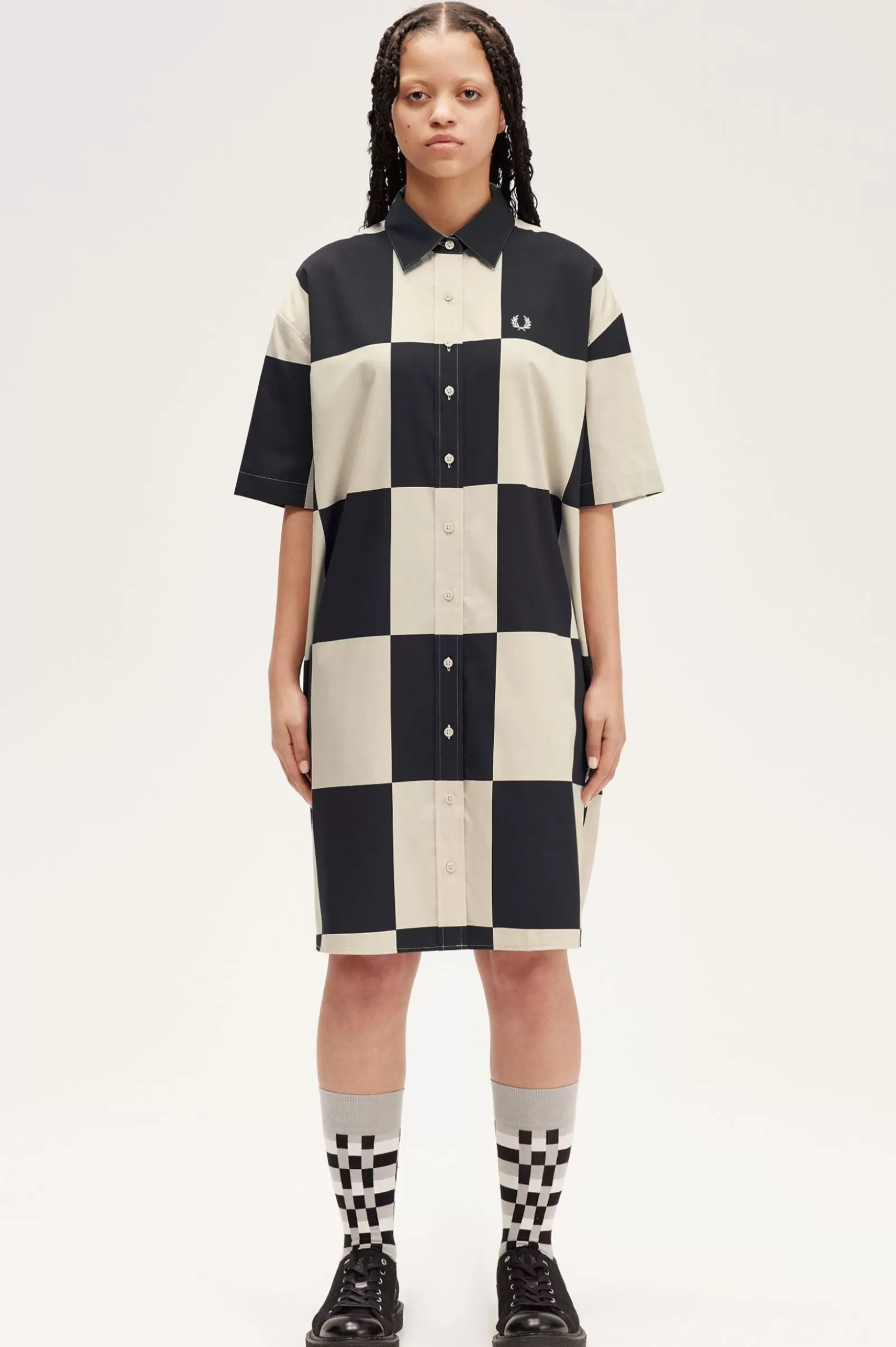 Hot Chequerboard Shirt Dress Women Dresses