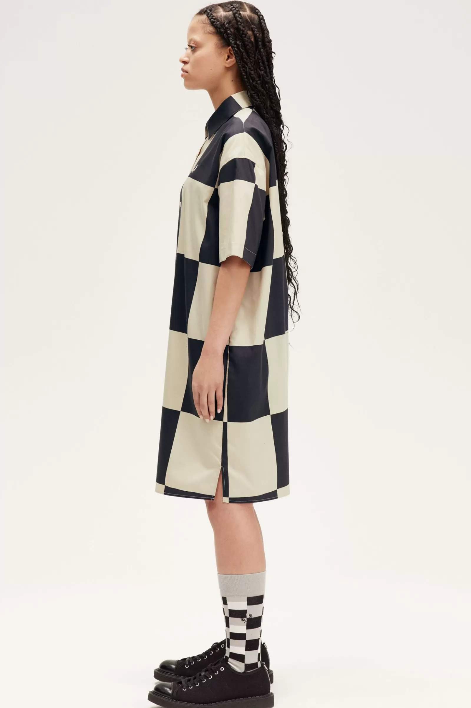 Hot Chequerboard Shirt Dress Women Dresses