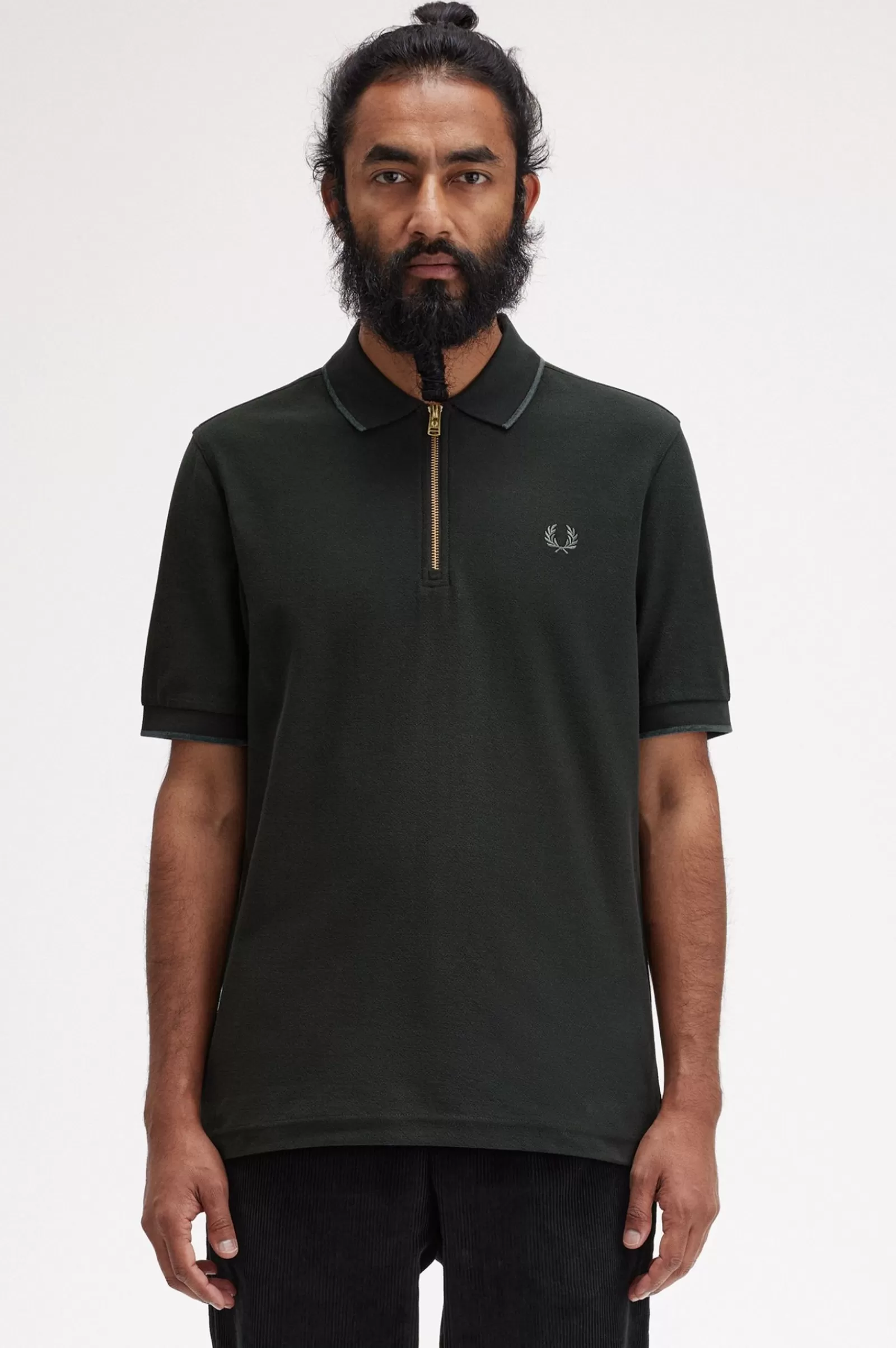 Outlet Crepe Piqué Zip Neck Polo Shirt Polo Shirts