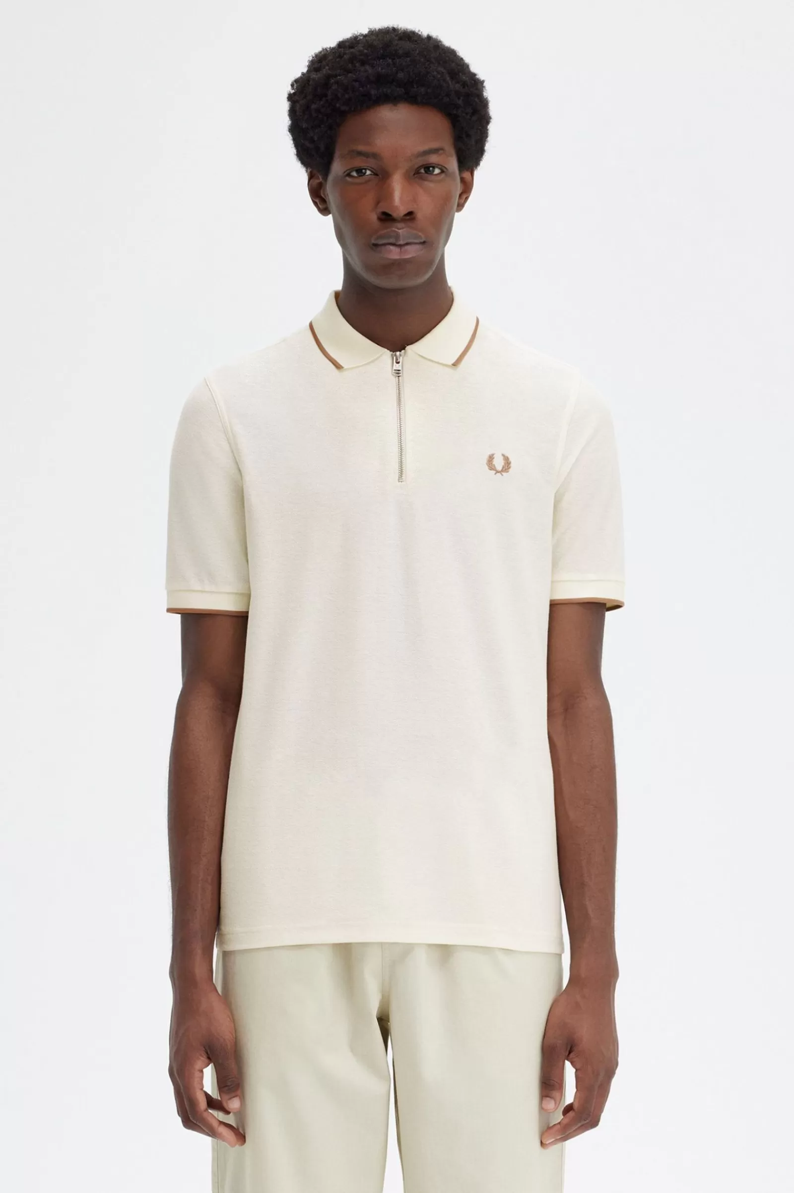 Fashion Crepe Piqué Zip Neck Polo Shirt Polo Shirts