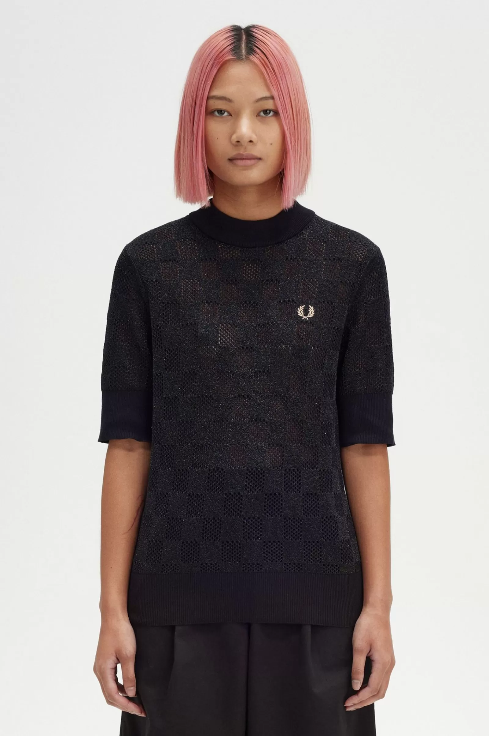 Shop Metallic Chequerboard Knit Top Women Knitwear