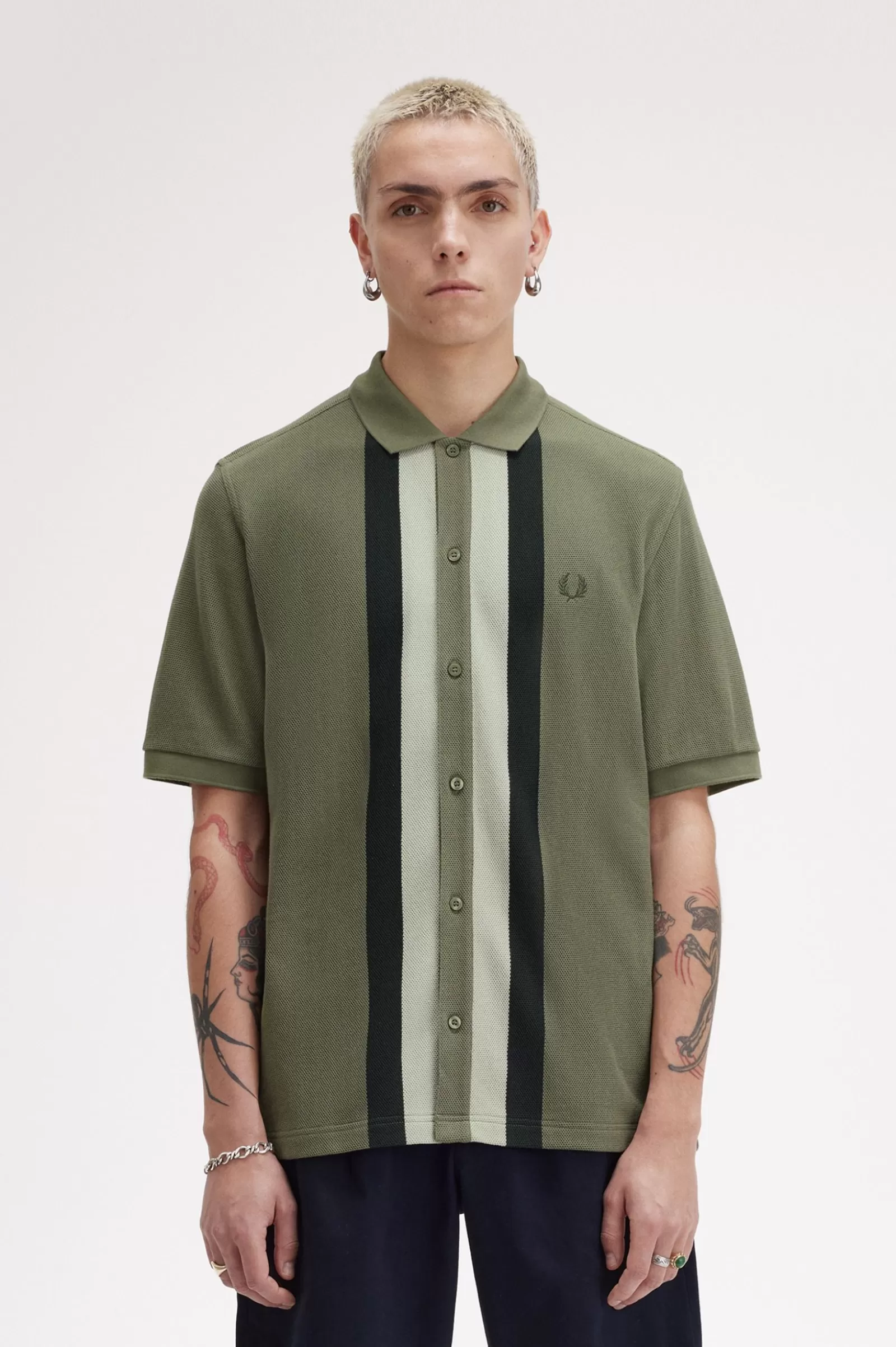 Outlet Panelled Button Through Polo Shirt Polo Shirts
