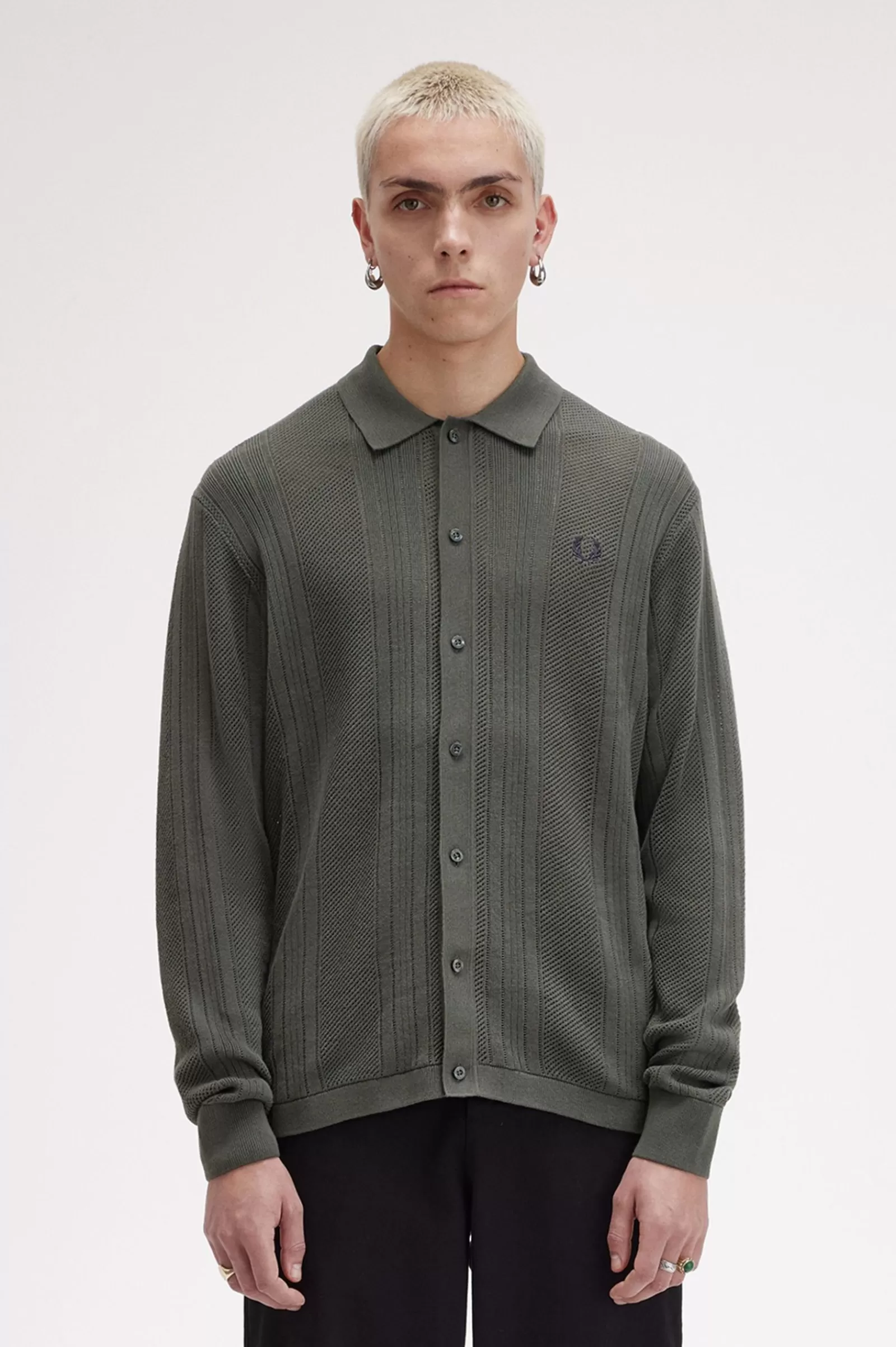 Discount Pointelle Panel Long Sleeve Knitted Shirt Knitwear