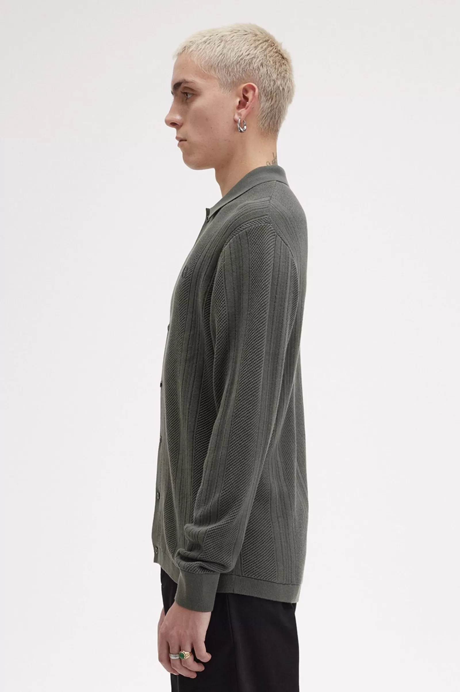 Discount Pointelle Panel Long Sleeve Knitted Shirt Knitwear