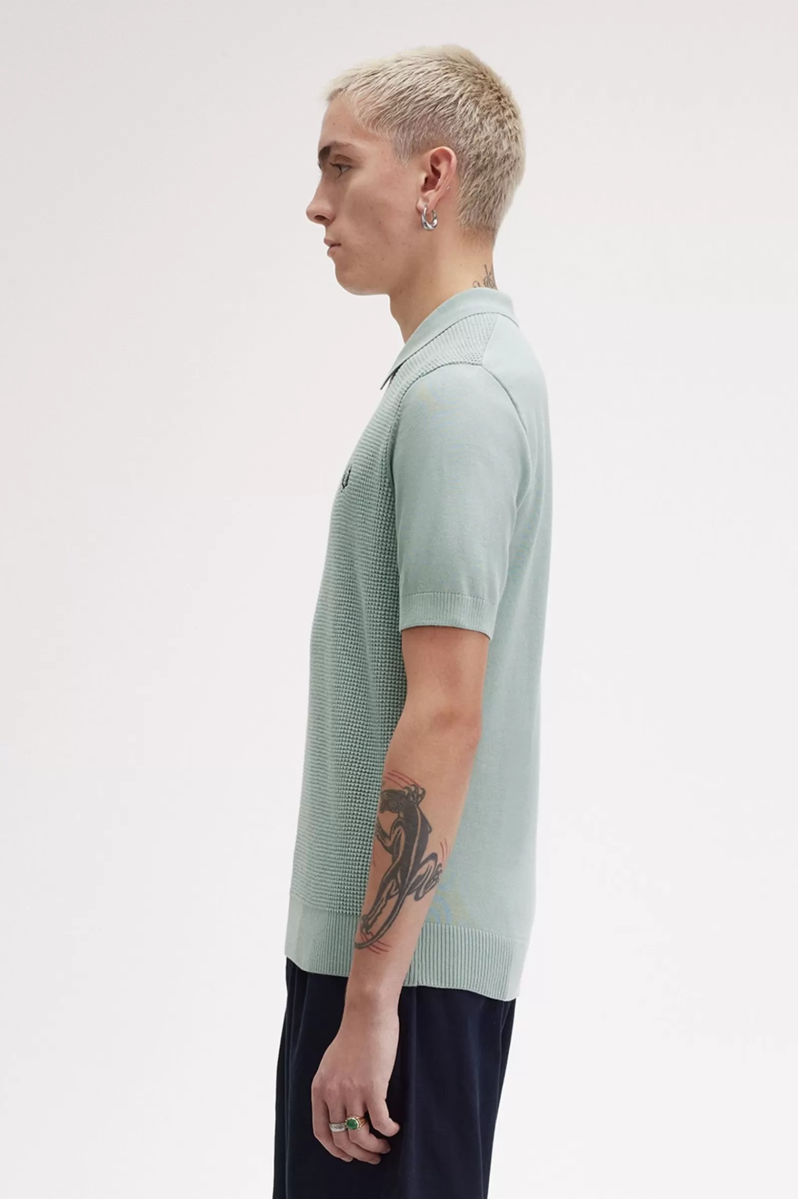 Clearance Waffle Stitch Knitted Shirt Knitwear